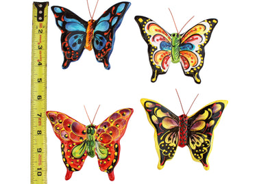 Set of 4 Small Ceramic Butterfly Wall Hangers (Tropical Colors) - Hand Painted From Spain